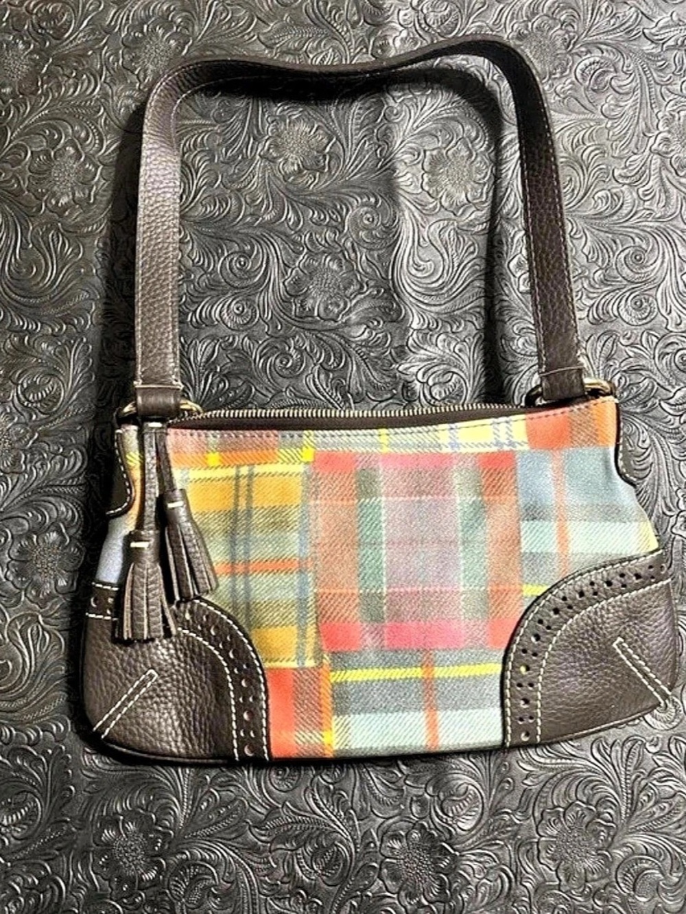 Dooney & Bourke Tartan Slim Shoulder Bag Plaid Brown & Multicolor